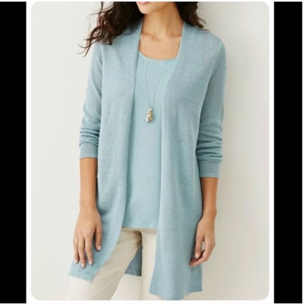 J.Jill Linen Blend Duster Cardigan in Seafoam Mint Color